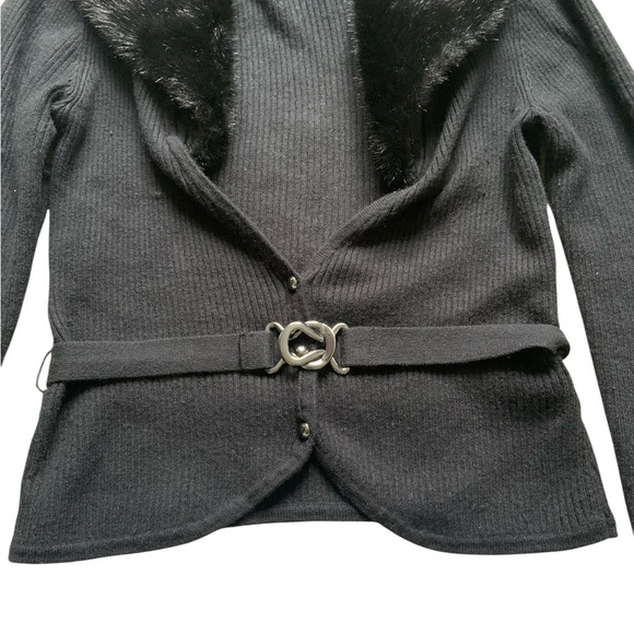 Guess by Marciano Black Cardigan with Faux Fur Collar - Picture 3 of 8